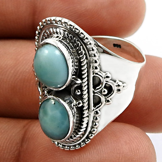 Natural Larimar Gemstone 925 Sterling Silver Charming Ring Gift For Her