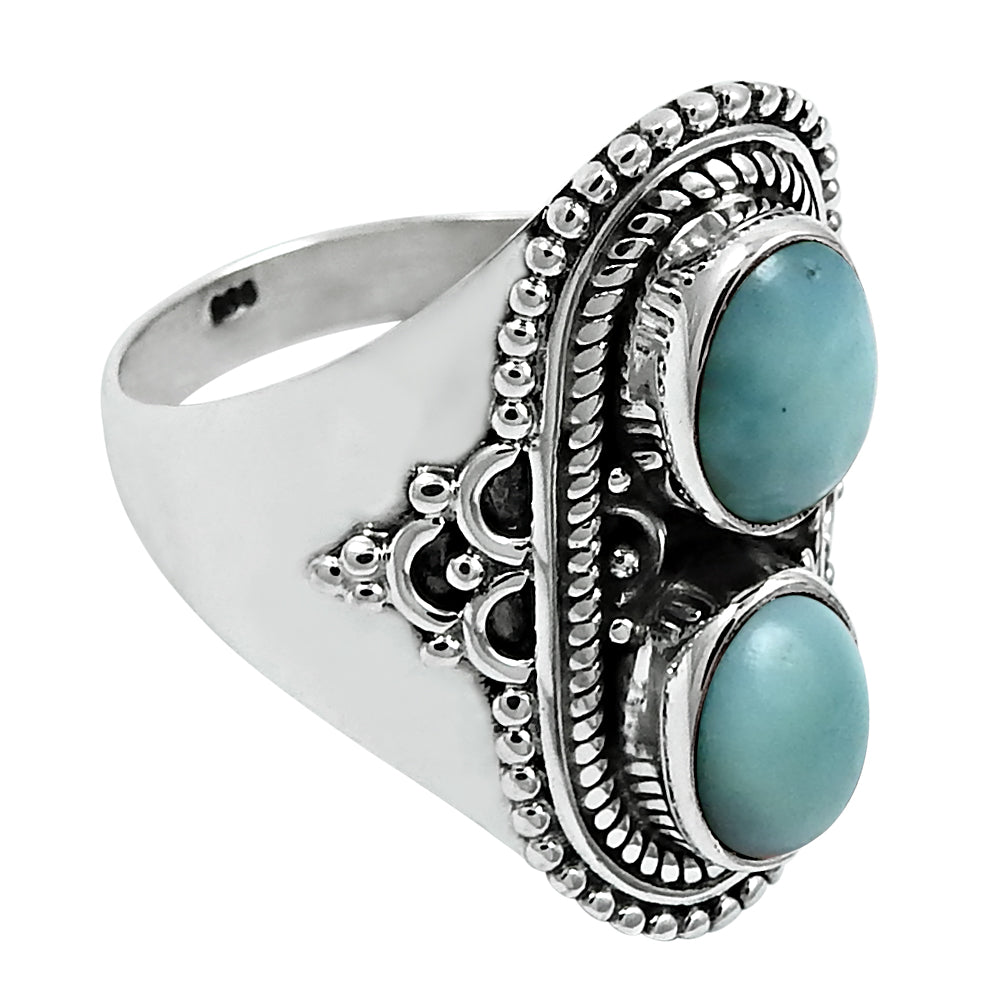 Natural Larimar Gemstone 925 Sterling Silver Charming Ring Gift For Her