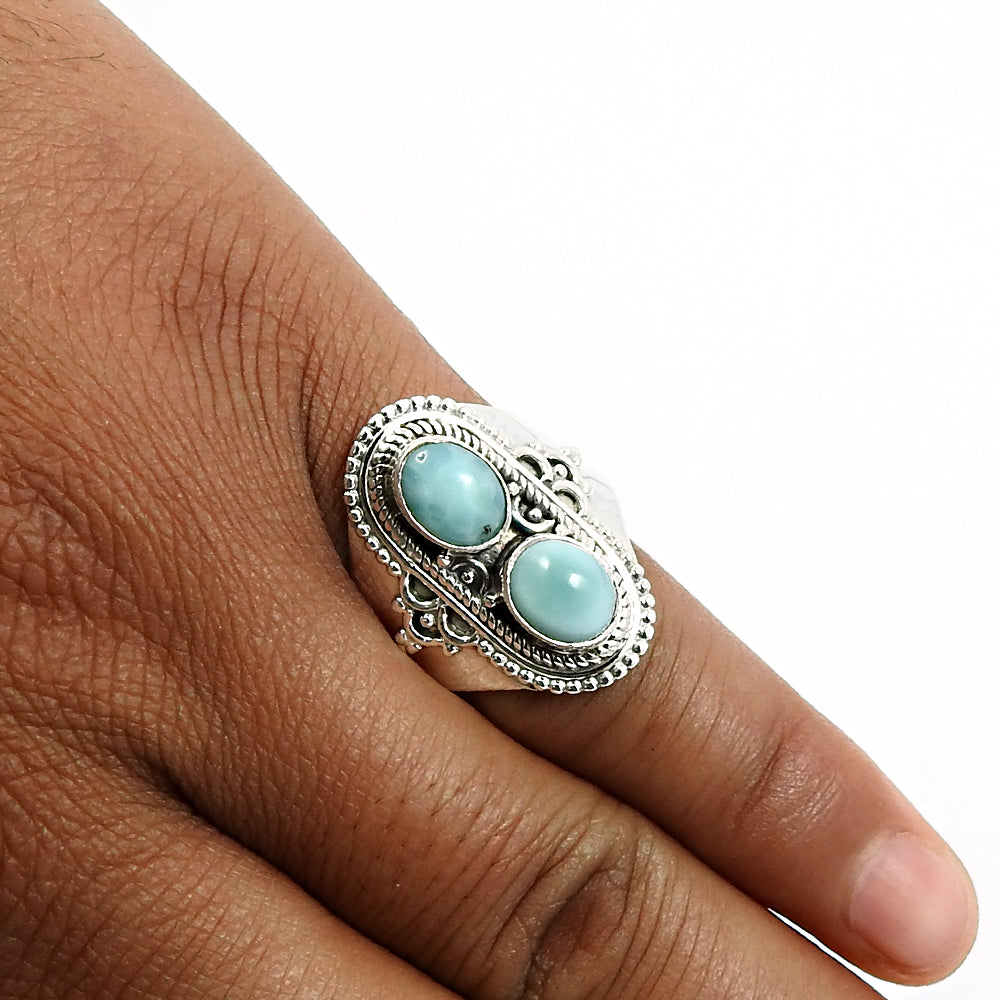 Natural Larimar Gemstone 925 Sterling Silver Charming Ring Gift For Her