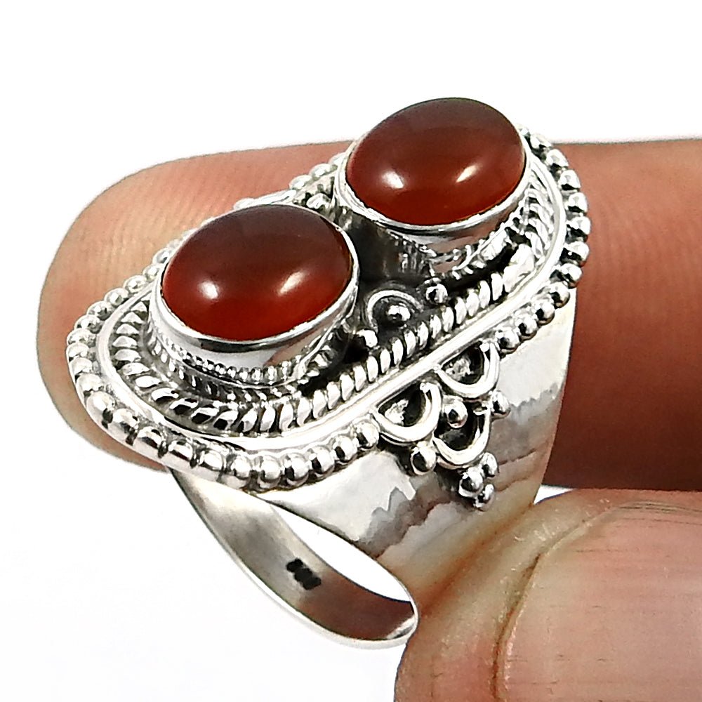Solid 925 Silver Natural Red Carnelian Gemstone Pretty Handmade Ring A2
