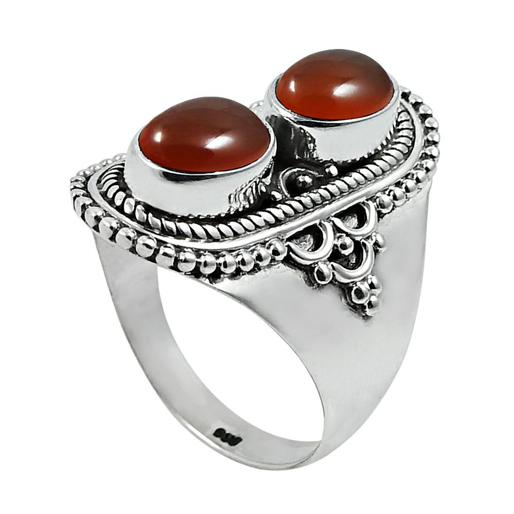 Solid 925 Silver Natural Red Carnelian Gemstone Pretty Handmade Ring A2