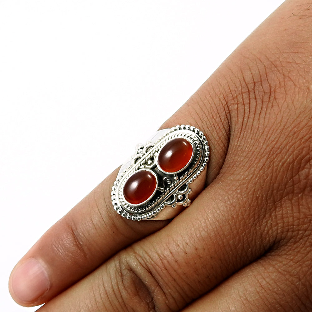 Solid 925 Silver Natural Red Carnelian Gemstone Pretty Handmade Ring A2