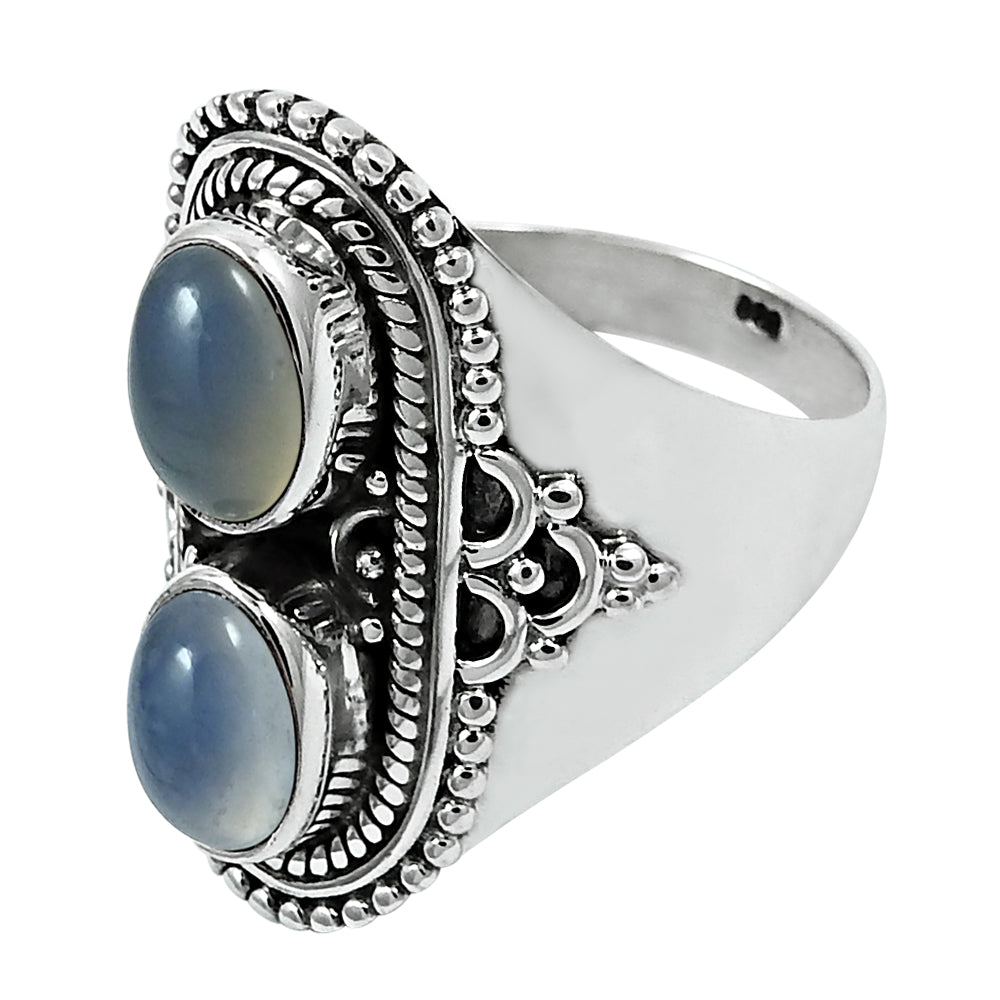 Gift For Her 925 Silver Natural Chalcedony Statement Boho Ring Y21