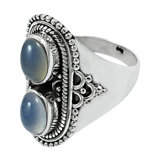 Gift For Her 925 Silver Natural Chalcedony Statement Boho Ring Y21