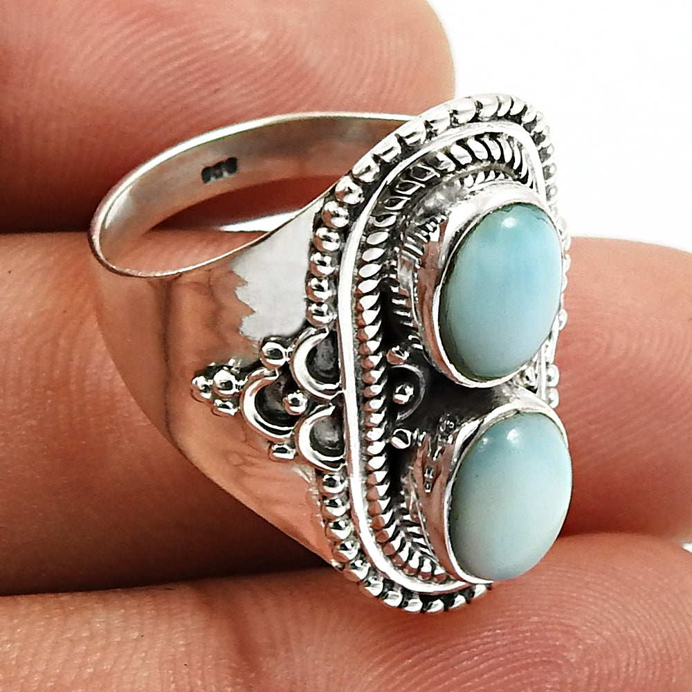 Natural Larimar Gemstone 925 Sterling Silver Charming Ring Gift For Her
