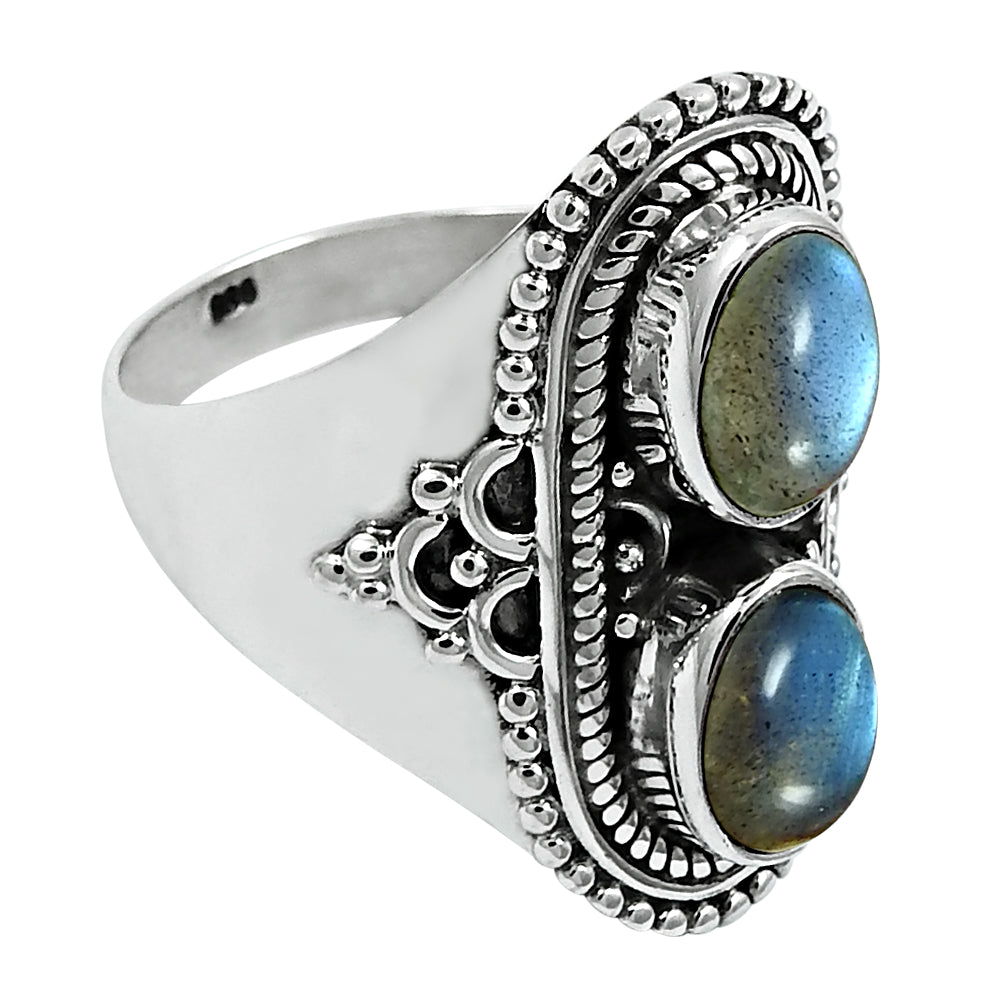 Gift For Woman Natural Labradorite Cocktail Ethnic Ring 925 Silver Q1