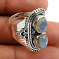 Natural Rainbow Moonstone Gemstone Cocktail Ring 925 Sterling Silver U22