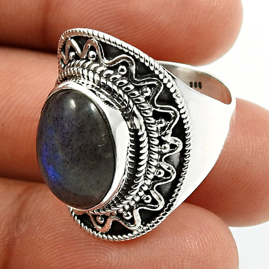 Natural Labradorite Gemstone Cocktail Boho Ring 925 Silver For Girls S1