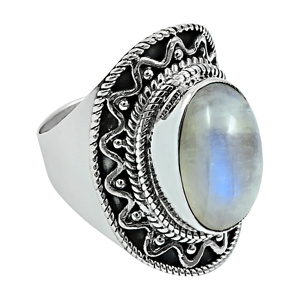Natural Rainbow Moonstone Gemstone Solitaire Ring 925 Sterling Silver X22
