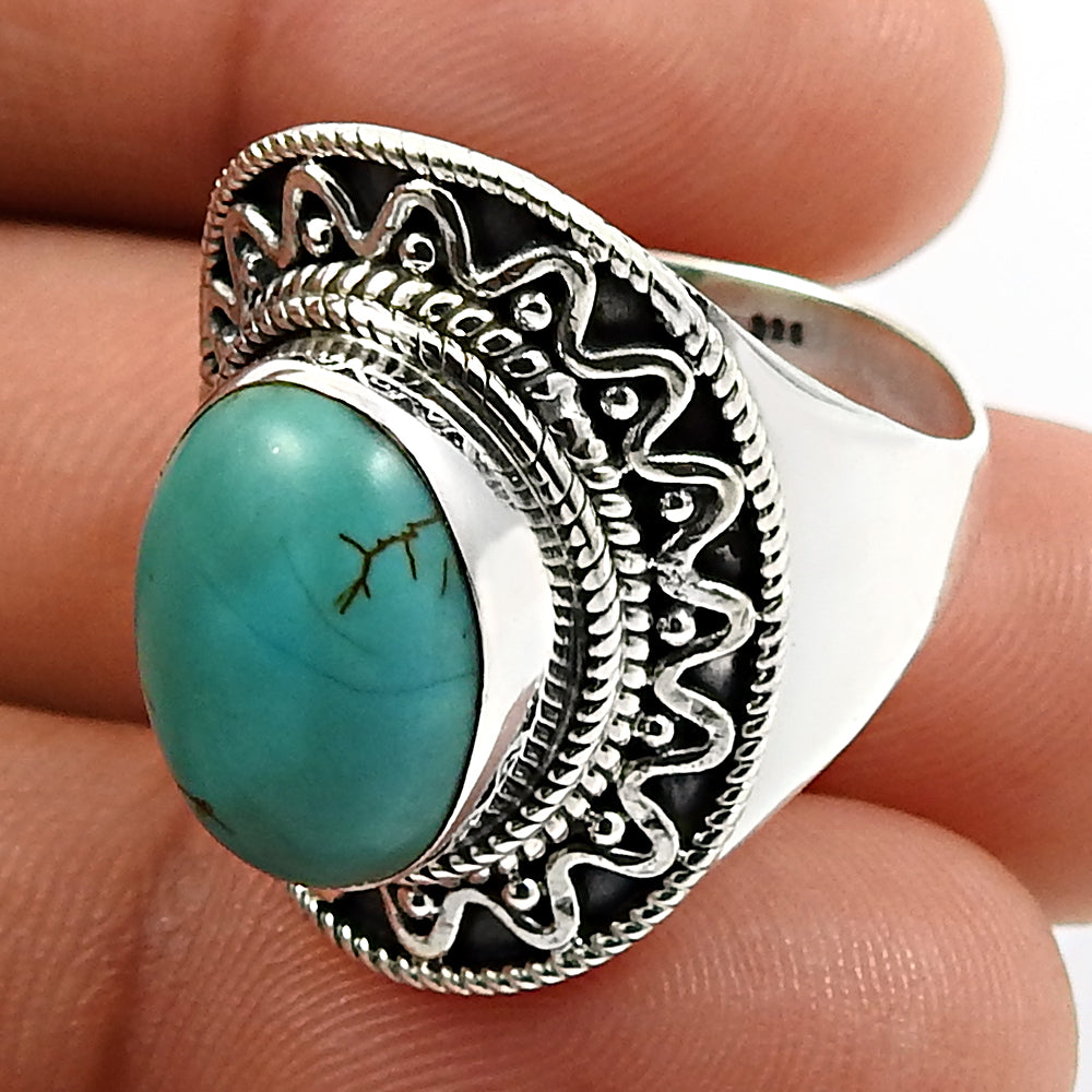Natural Turquoise Gemstone 925 Silver Statement Ring Gift For Women