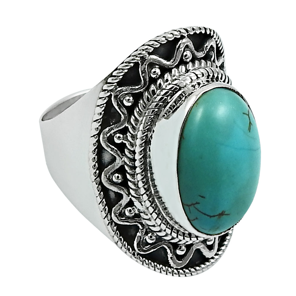 Natural Turquoise Gemstone 925 Silver Statement Ring Gift For Women