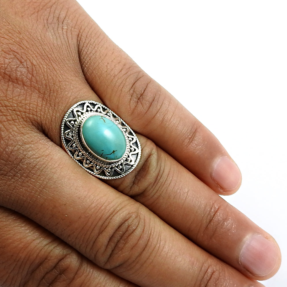 Natural Turquoise Gemstone 925 Silver Statement Ring Gift For Women