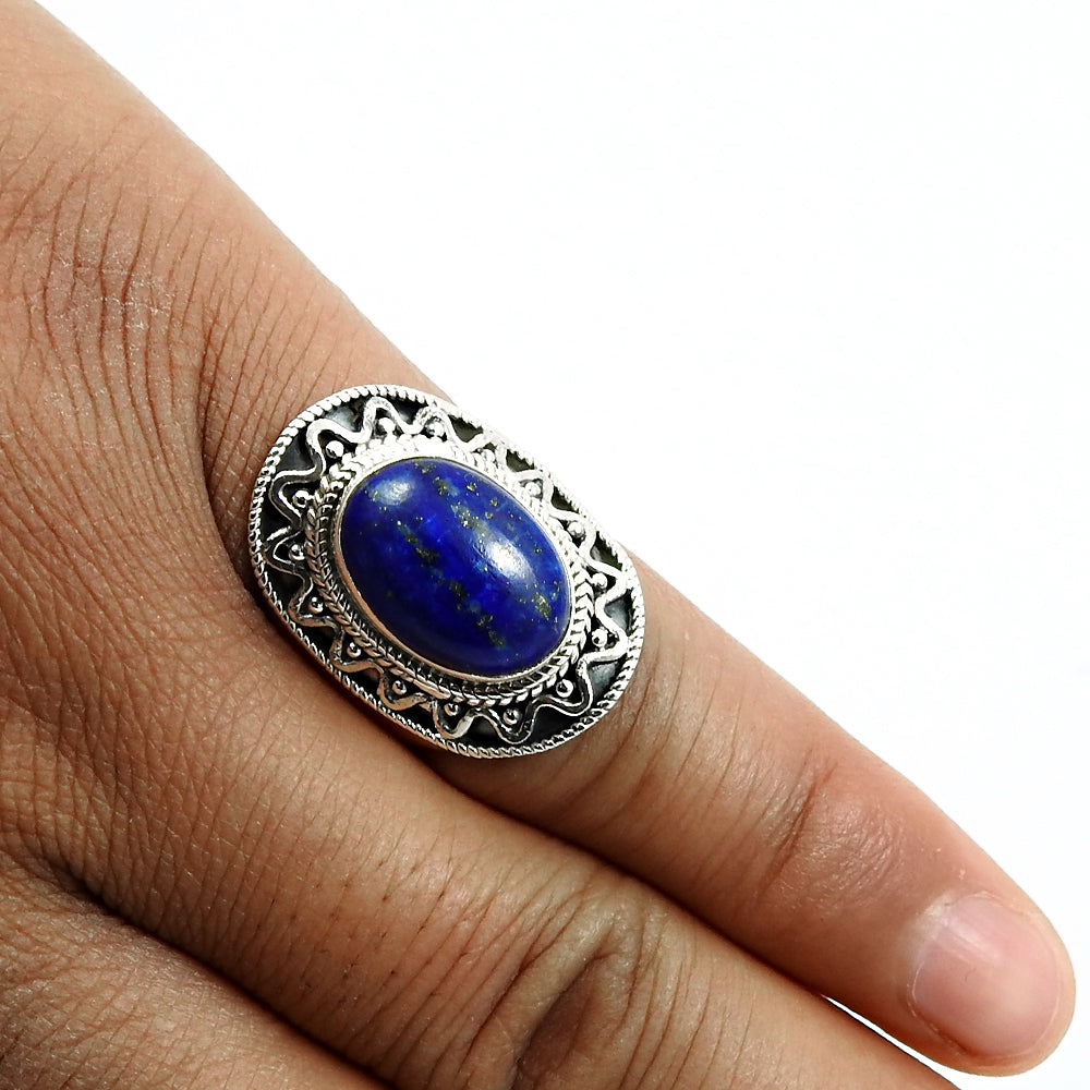 Gift For Woman 925 Silver Natural Lapis Lazuli Solitaire Ring E29