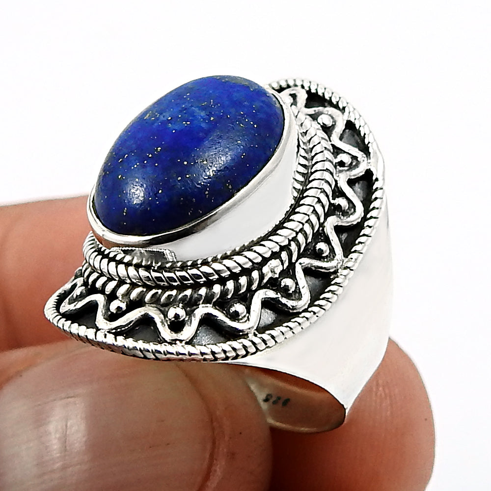 Gift For Woman 925 Silver Natural Lapis Lazuli Solitaire Ring E29