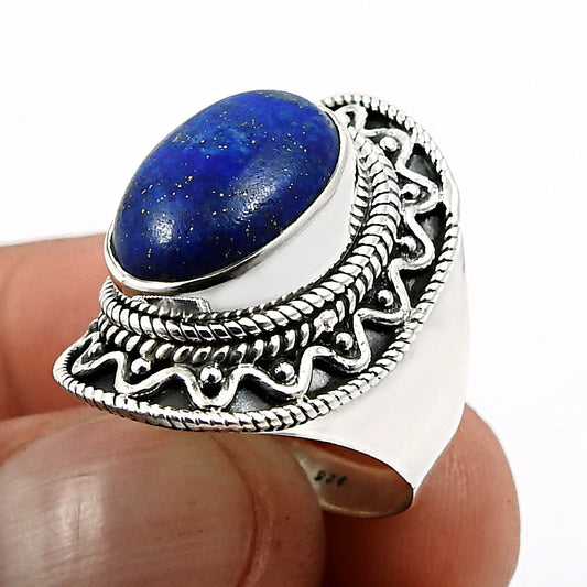 Gift For Woman 925 Silver Natural Lapis Lazuli Solitaire Ring E29
