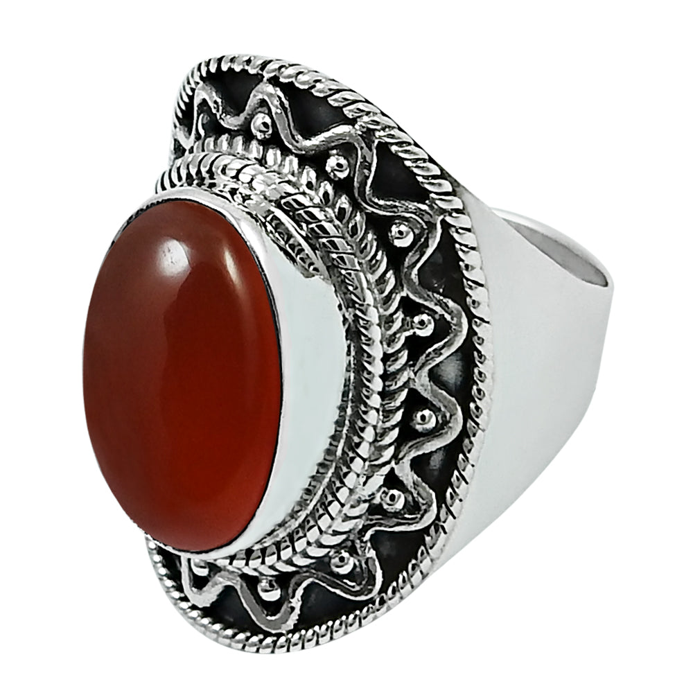 Natural Carnelian Gemstone 925 Silver Solitaire Tribal Ring For Girls B23