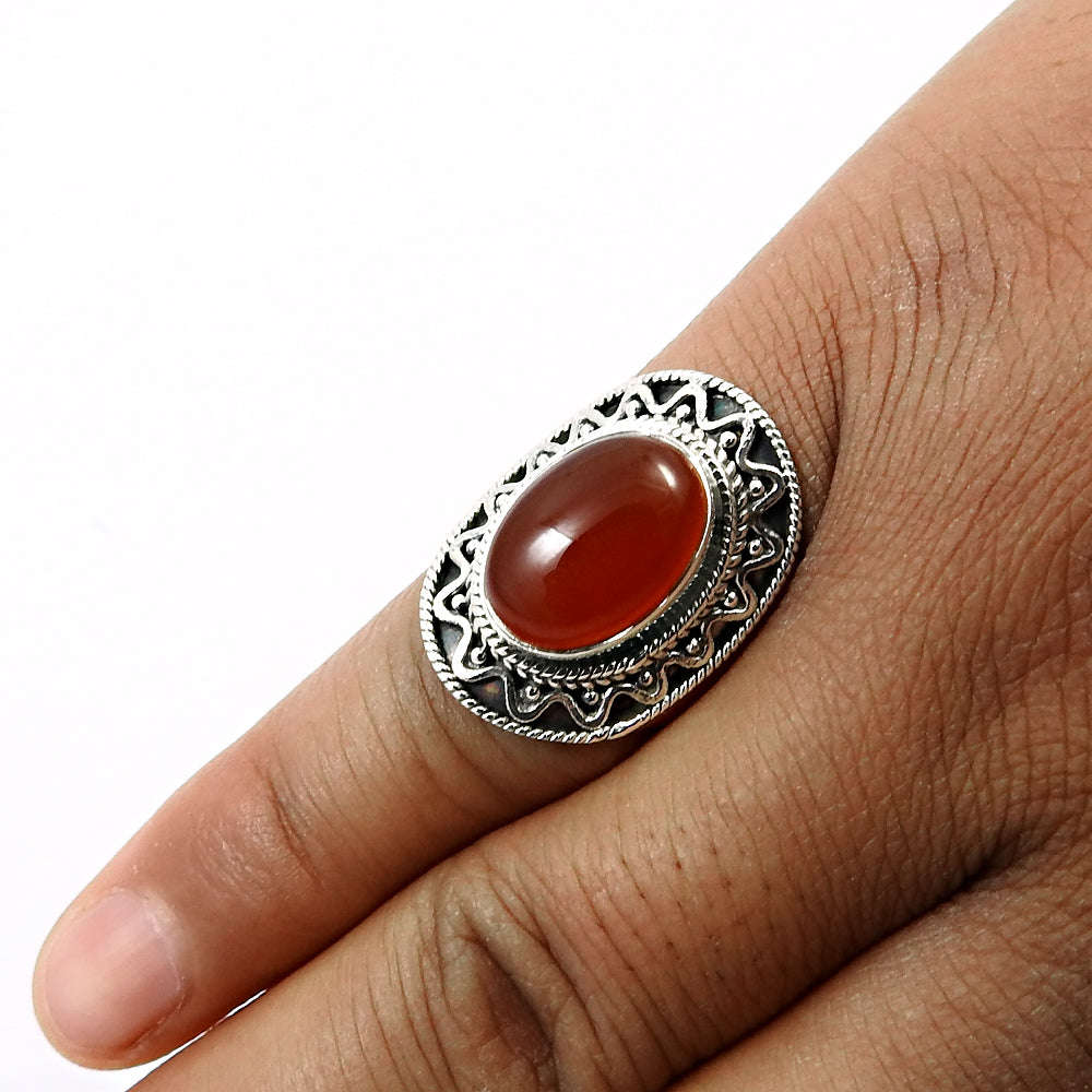 Natural Carnelian Gemstone 925 Silver Solitaire Tribal Ring For Girls B23