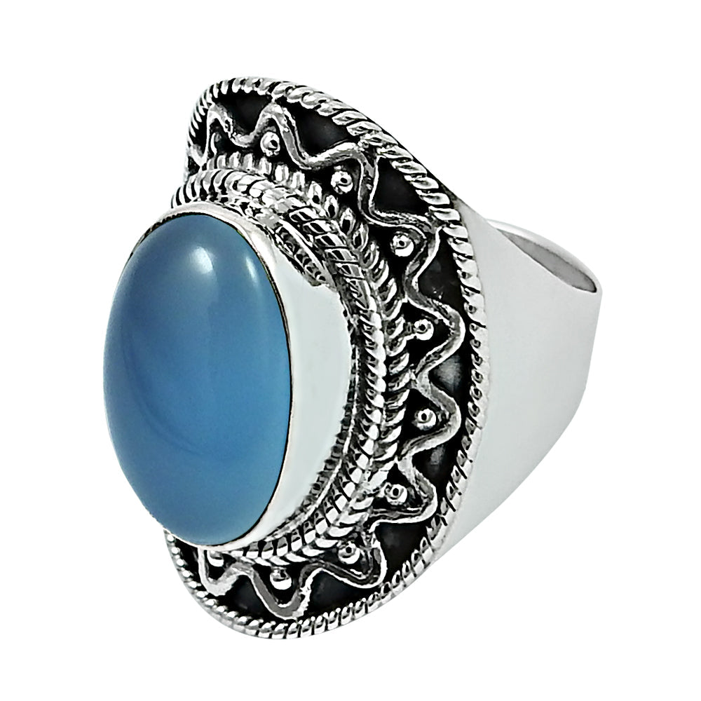 Gift For Woman Chalcedony Gemstone 925 Sterling Silver Ring Jewelry E51