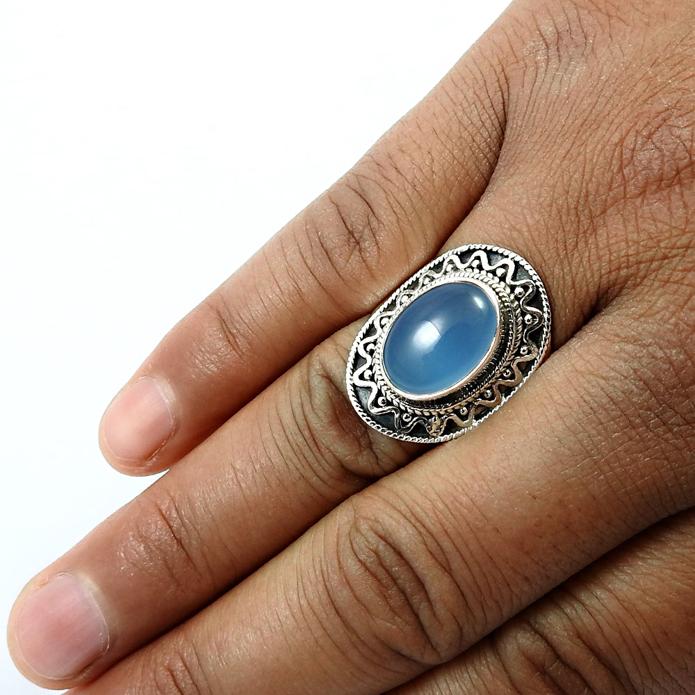 Gift For Woman Chalcedony Gemstone 925 Sterling Silver Ring Jewelry E51