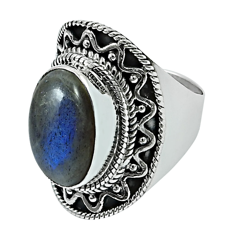 Natural Labradorite Gemstone Cocktail Boho Ring 925 Silver For Girls S1