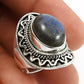 Natural Labradorite Gemstone Cocktail Boho Ring 925 Silver For Girls S1