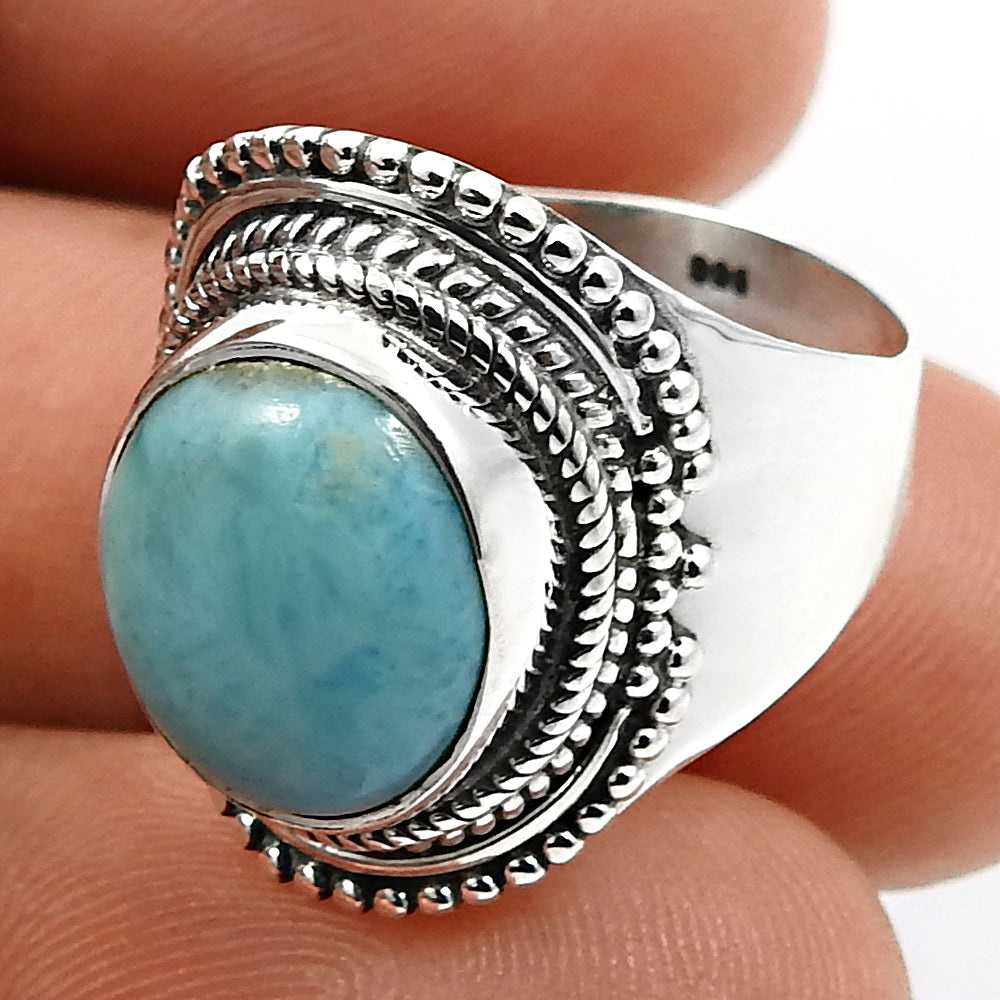 Gift For Women Natural Larimar Vintage 925 Silver Ring E23