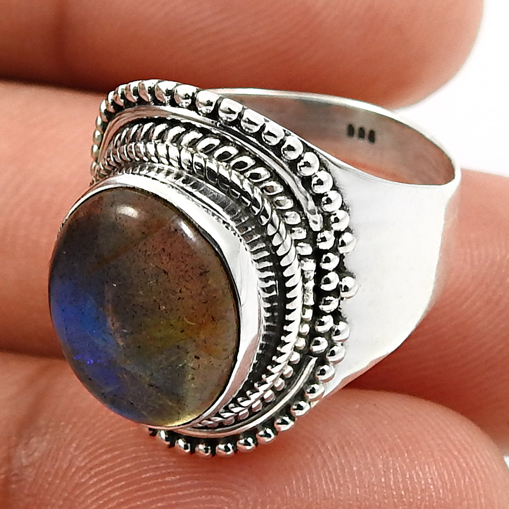 Natural Labradorite Gemstone Statement Vintage Ring 925 Silver U1