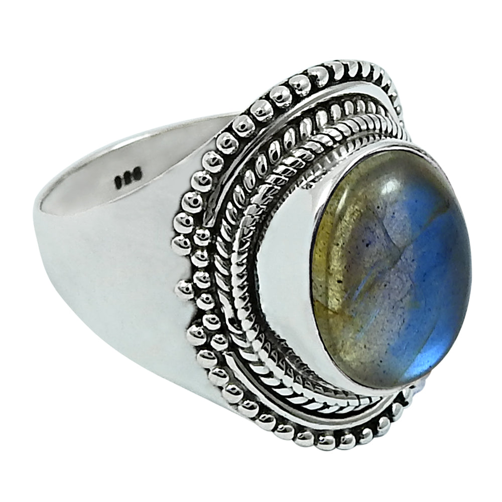 Natural Labradorite Gemstone Statement Vintage Ring 925 Silver U1