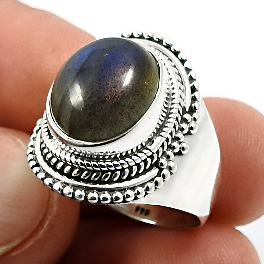 Natural Labradorite Gemstone Statement Vintage Ring 925 Silver U1