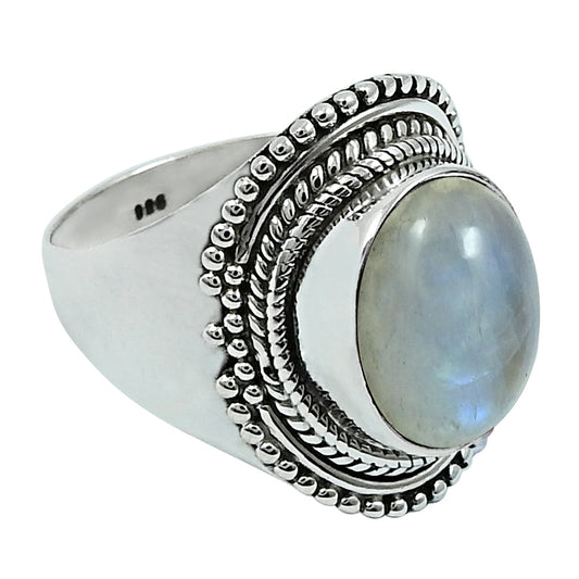 Gift For Her 925 Silver Natural Rainbow Moonstone Statement Ring T23