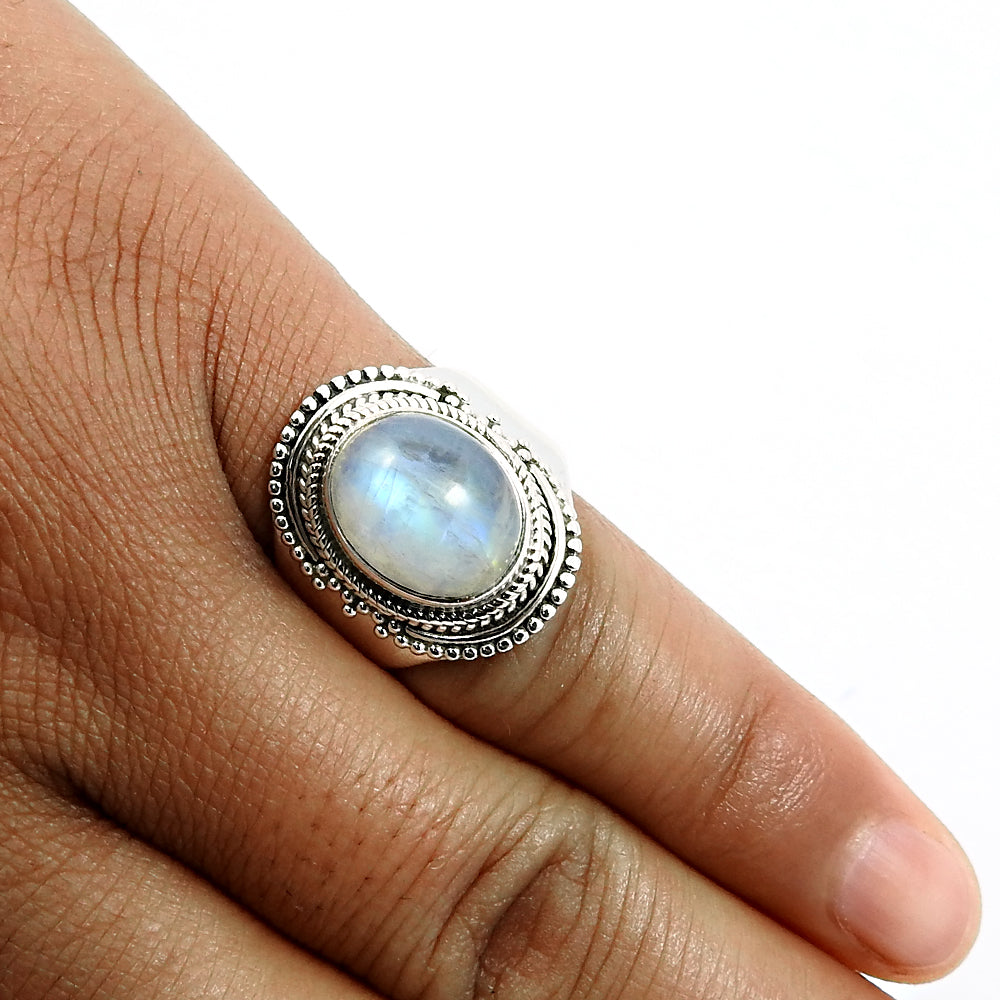 Gift For Her 925 Silver Natural Rainbow Moonstone Statement Ring T23