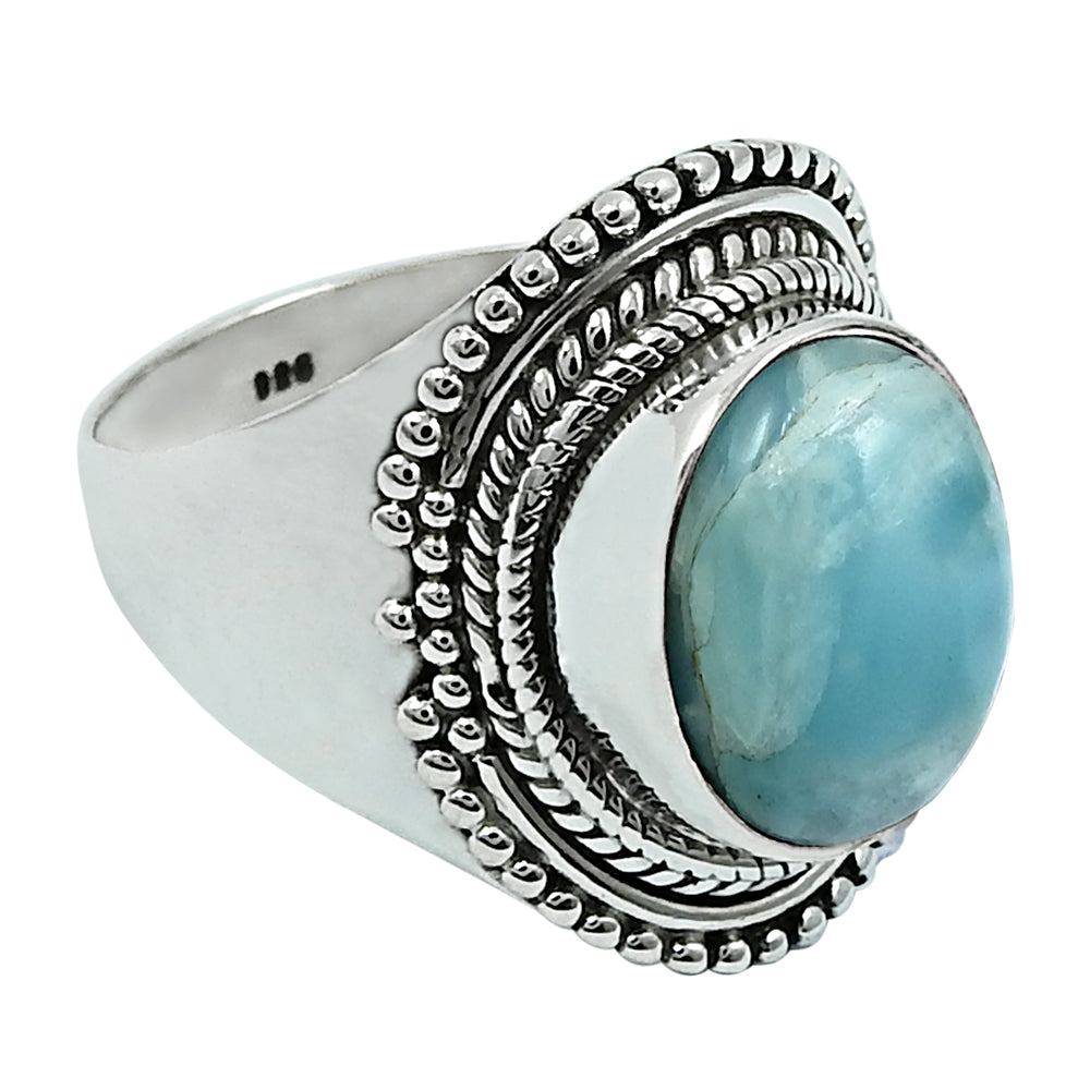 Gift For Women Natural Larimar Vintage 925 Silver Ring E23