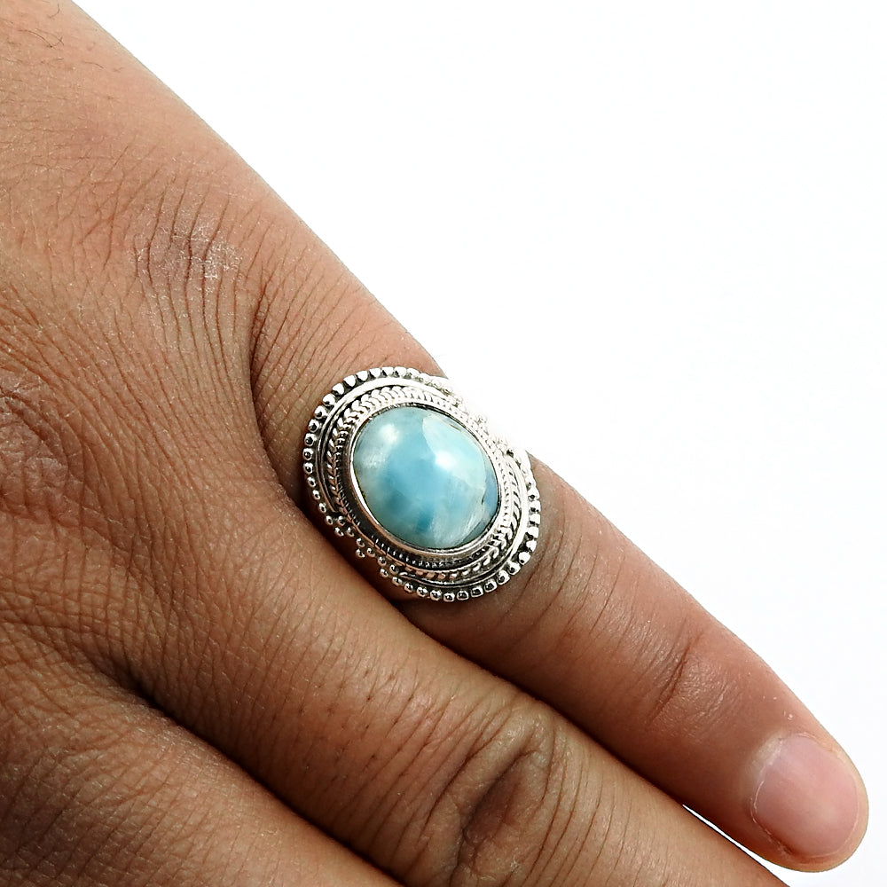 Gift For Women Natural Larimar Vintage 925 Silver Ring E23