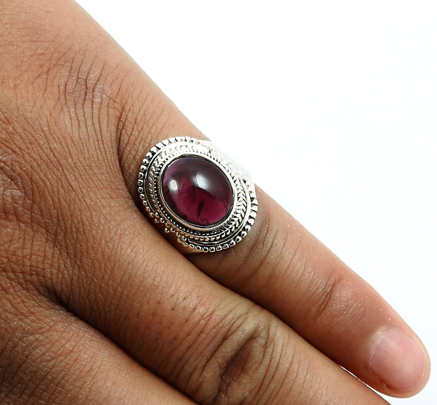 Gift For Woman 925 Silver Natural Garnet Cocktail Vintage Ring S1