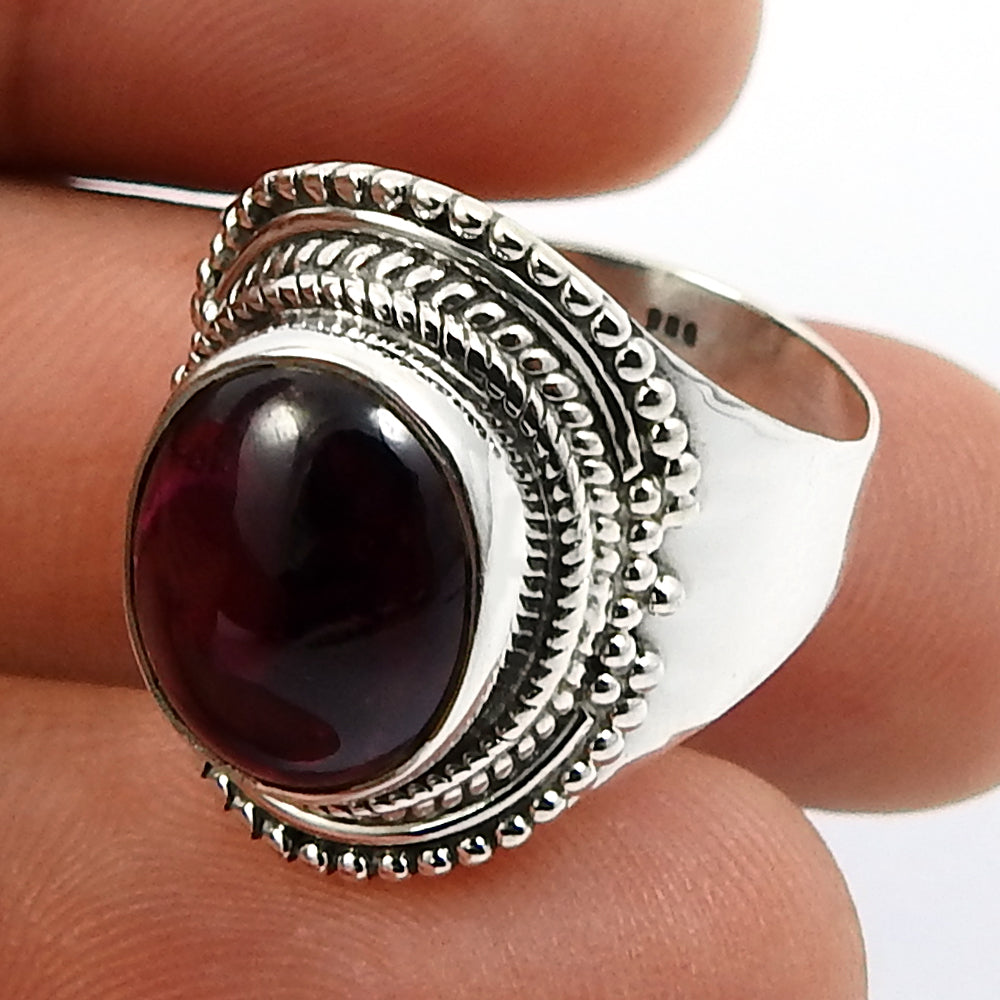 Gift For Woman 925 Silver Natural Garnet Cocktail Vintage Ring S1