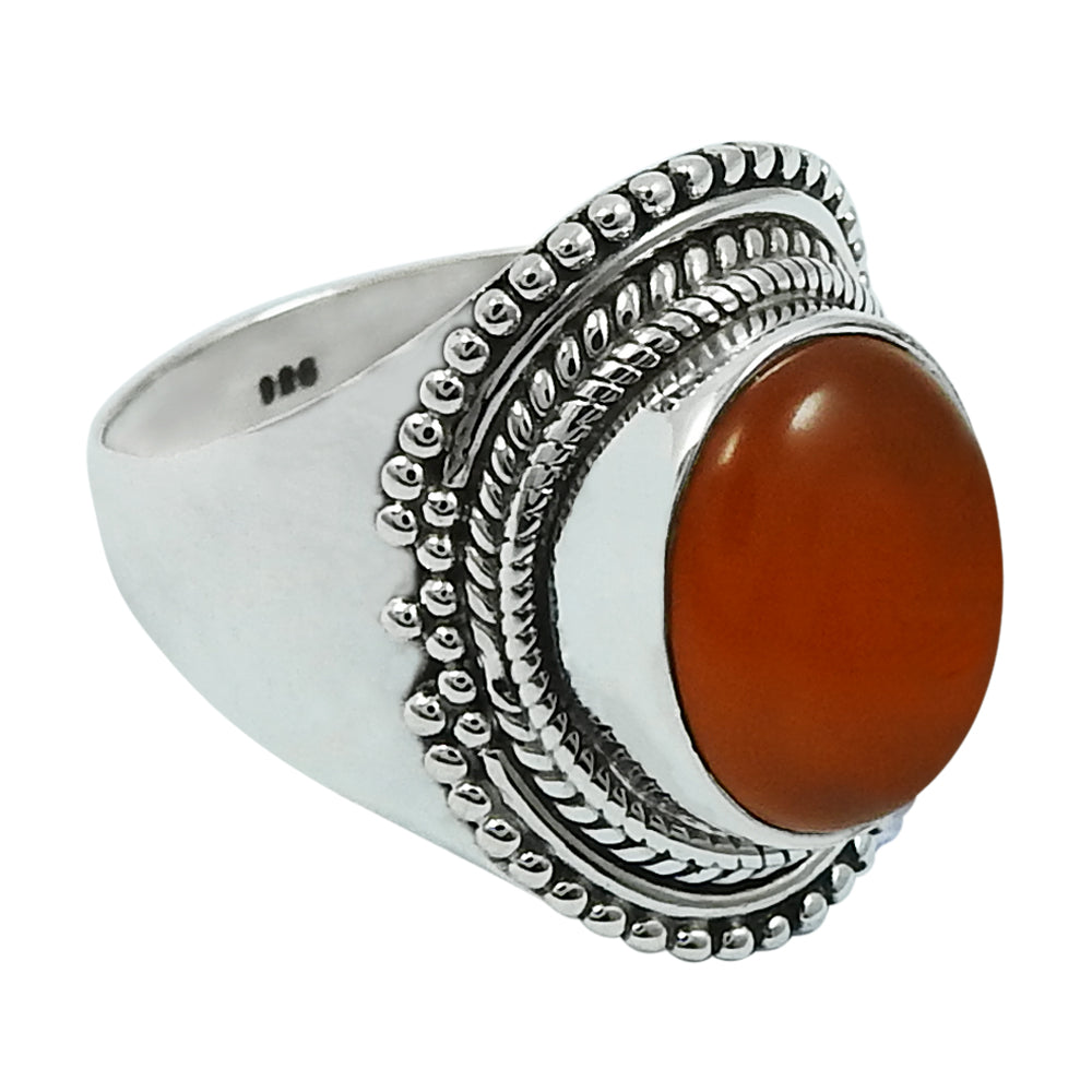 Gift For Her Natural Carnelian Cocktail Boho Ring 925 Silver H1