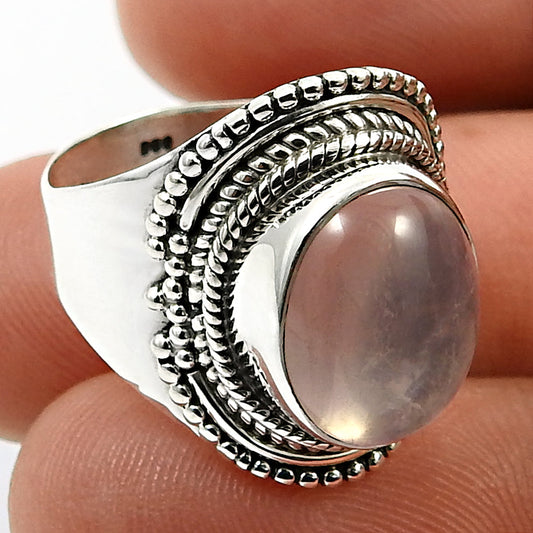 Natural Rose Quartz Statement Wedding Bohemian Ring Solid Sterling Silver
