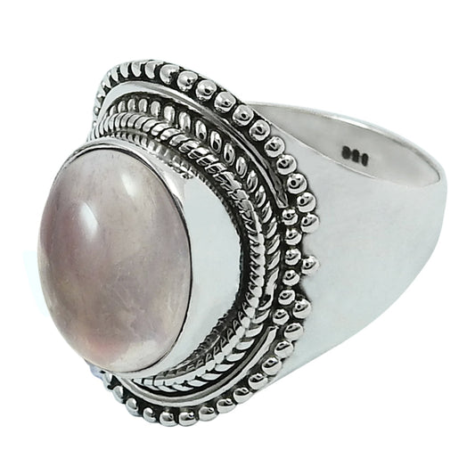 Natural Rose Quartz Statement Wedding Bohemian Ring Solid Sterling Silver