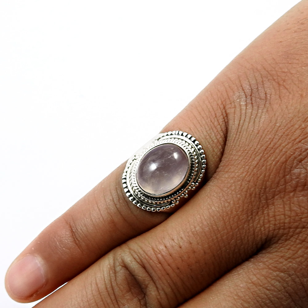 Natural Rose Quartz Statement Wedding Bohemian Ring Solid Sterling Silver