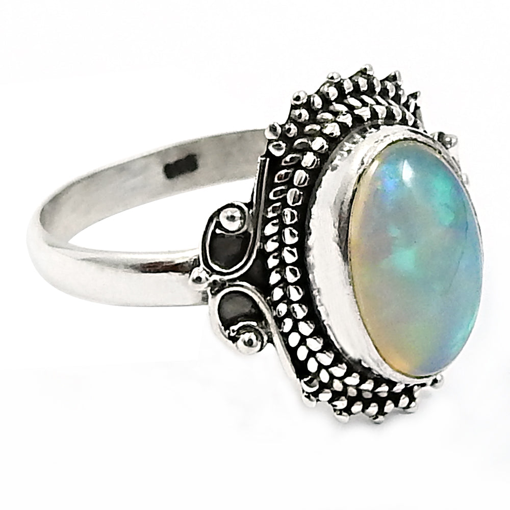 925 Sterling Silver Natural Opal Gemstone Ethnic Ring Size 8