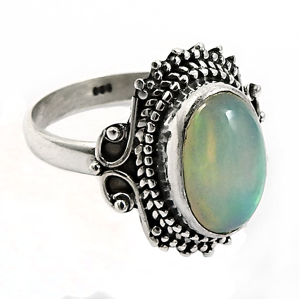 Solid 925 Sterling Silver Natural Opal Gemstone Ring Size 6