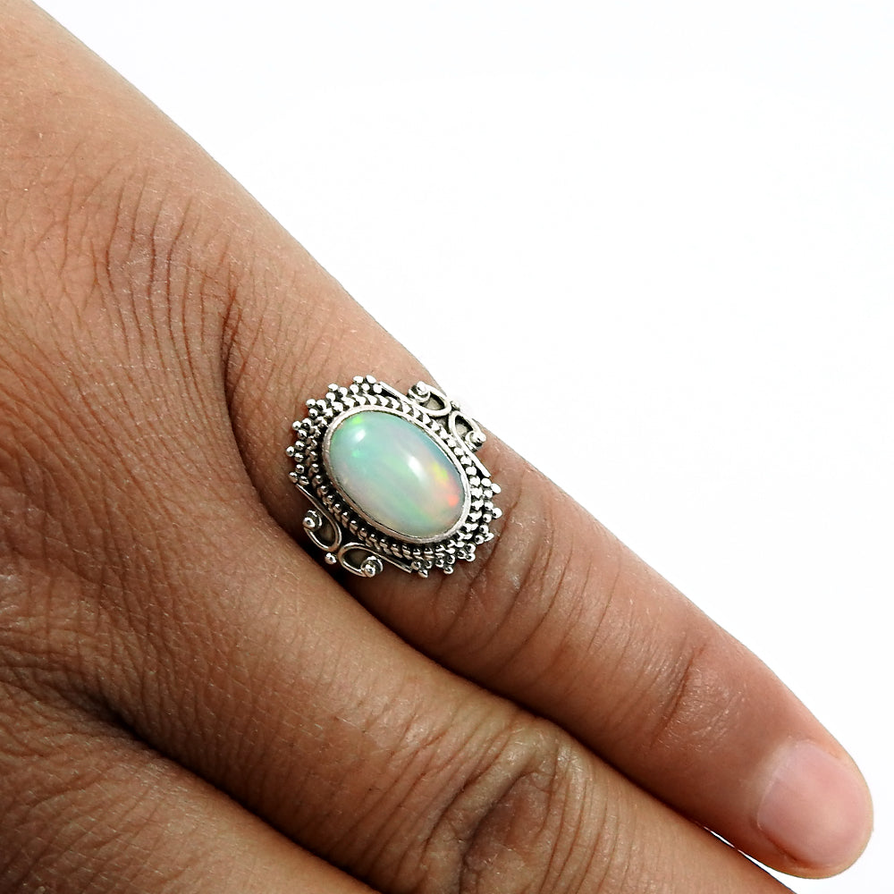 Solid 925 Sterling Silver Natural Opal Gemstone Ring Size 6