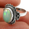 Solid 925 Sterling Silver Natural Opal Gemstone Ring Size 6