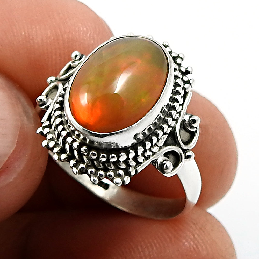 925 Sterling Silver Natural Opal Gemstone Trendy Ring Size 7