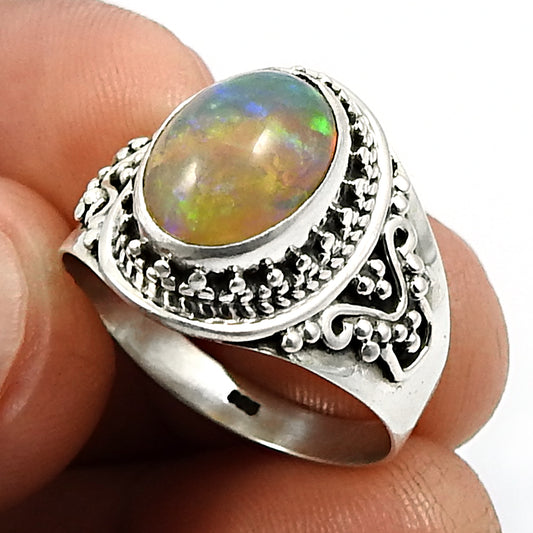 925 Sterling Silver Natural Opal Gemstone Trendy Ring Size 8