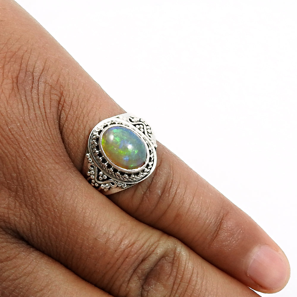 925 Sterling Silver Natural Opal Gemstone Trendy Ring Size 8