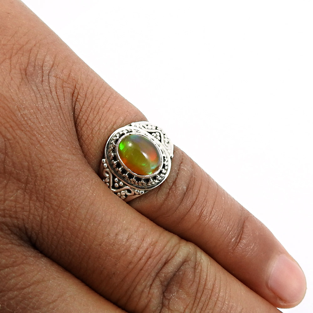 925 Sterling Silver Natural Opal Gemstone Handmade Ring Size 6