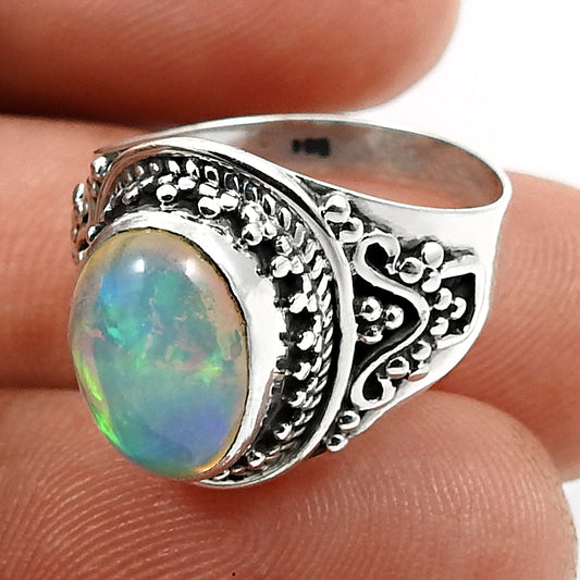 Real 925 Sterling Silver Natural Opal Gemstone Ring Size 6