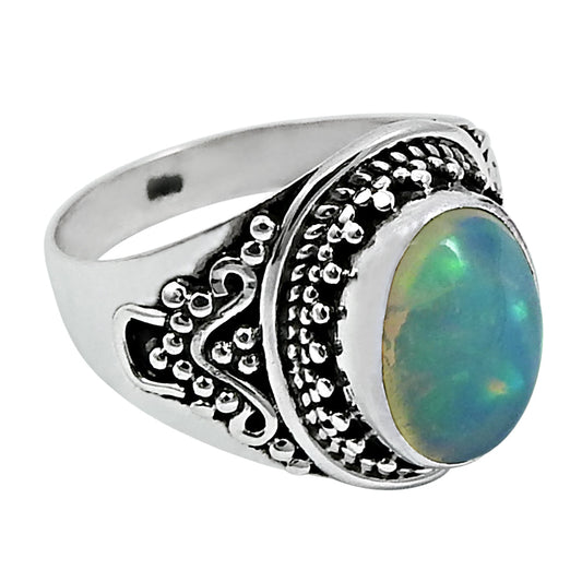 Real 925 Sterling Silver Natural Opal Gemstone Ring Size 6