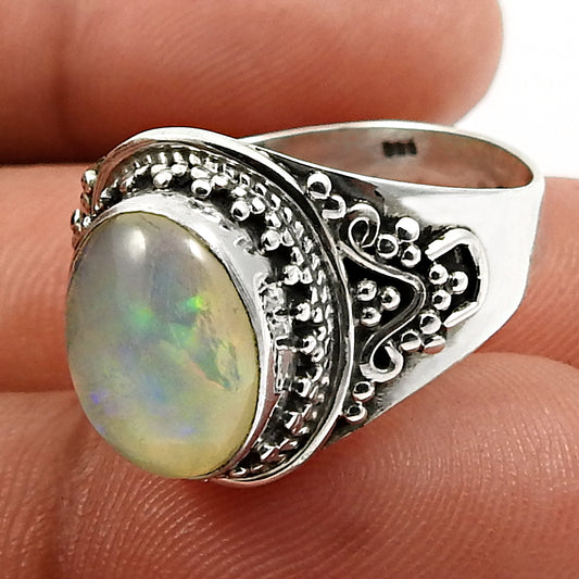 Solid 925 Sterling Silver Natural Opal Gemstone Ring Size 9